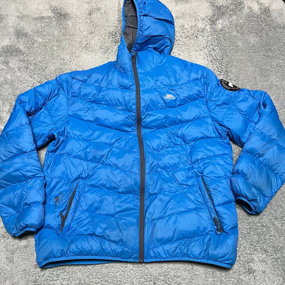 Trespass Down Jacket Mens XXL Quilted Coat Blue Hooded Stormer **flaw